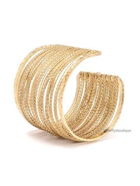 18K Yellow Gold Plated Open Cuff Bangle Bracelet Adjustable